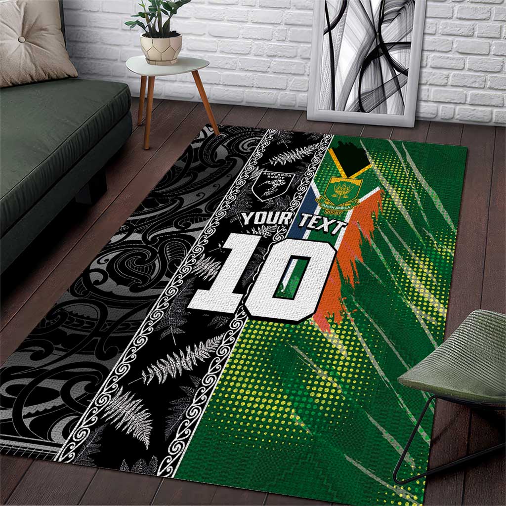 Custom Aotearoa South Africa Rugby Freedom Cup Area Rug Maori Silver Fern Art and Sporty Flag SA - Polynesian Pride