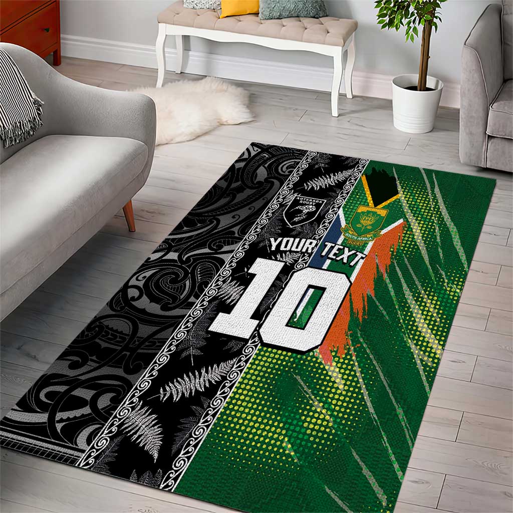 Custom Aotearoa South Africa Rugby Freedom Cup Area Rug Maori Silver Fern Art and Sporty Flag SA - Polynesian Pride