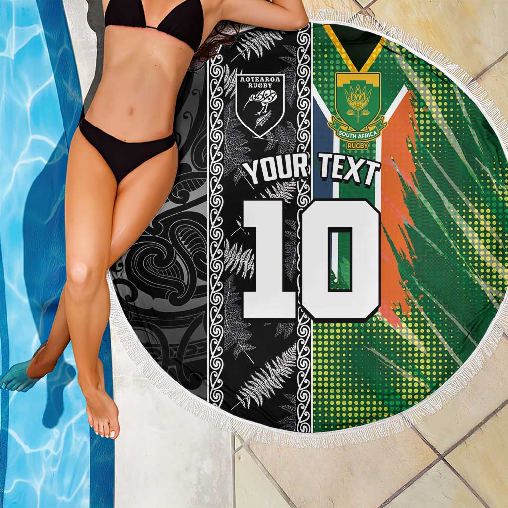 Custom Aotearoa South Africa Rugby Freedom Cup Beach Blanket Maori Silver Fern Art and Sporty Flag SA - Polynesian Pride