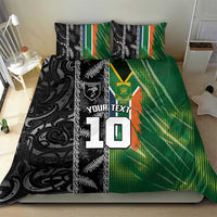 Custom Aotearoa South Africa Rugby Freedom Cup Bedding Set Maori Silver Fern Art and Sporty Flag SA - Polynesian Pride