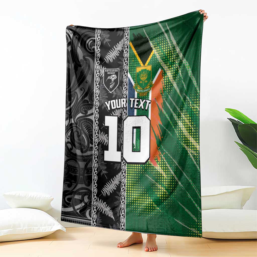 Custom Aotearoa South Africa Rugby Freedom Cup Blanket Maori Silver Fern Art and Sporty Flag SA - Polynesian Pride