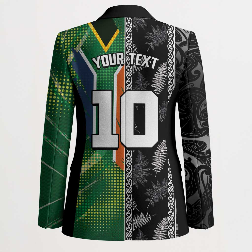 Custom Aotearoa South Africa Rugby Freedom Cup Blazer Maori Silver Fern Art and Sporty Flag SA - Polynesian Pride