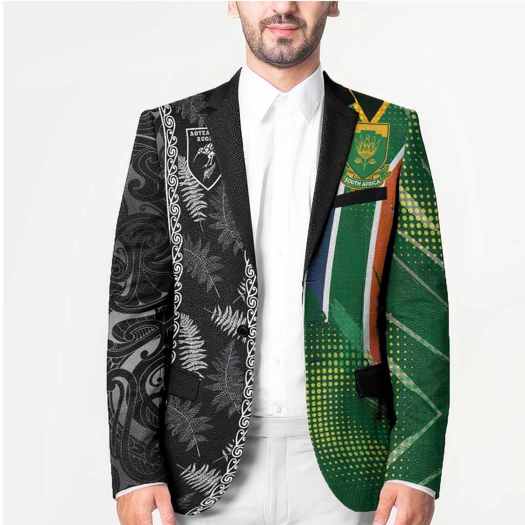 Custom Aotearoa South Africa Rugby Freedom Cup Blazer Maori Silver Fern Art and Sporty Flag SA - Polynesian Pride