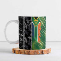 Custom Aotearoa South Africa Rugby Freedom Cup Ceramic Mug Maori Silver Fern Art and Sporty Flag SA - Polynesian Pride