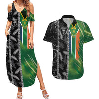 Custom Aotearoa South Africa Rugby Freedom Cup Couples Matching Summer Maxi Dress and Hawaiian Shirt Maori Silver Fern Art and Sporty Flag SA - Polynesian Pride