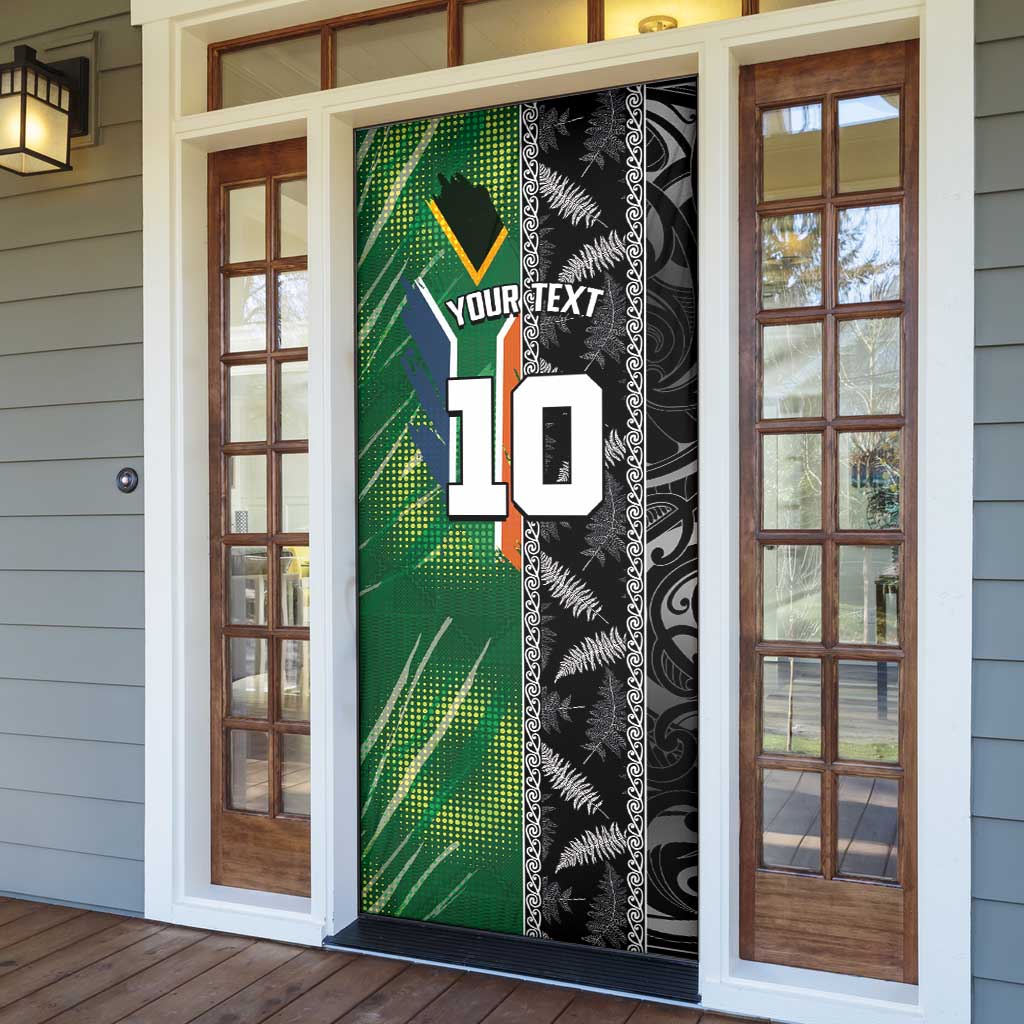 Custom Aotearoa South Africa Rugby Freedom Cup Door Cover Maori Silver Fern Art and Sporty Flag SA - Polynesian Pride