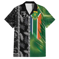 Custom Aotearoa South Africa Rugby Freedom Cup Family Matching Off Shoulder Maxi Dress and Hawaiian Shirt Maori Silver Fern Art and Sporty Flag SA - Polynesian Pride