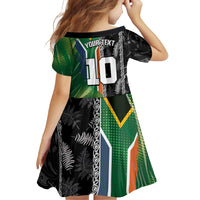 Custom Aotearoa South Africa Rugby Freedom Cup Family Matching Off Shoulder Short Dress and Hawaiian Shirt Maori Silver Fern Art and Sporty Flag SA - Polynesian Pride