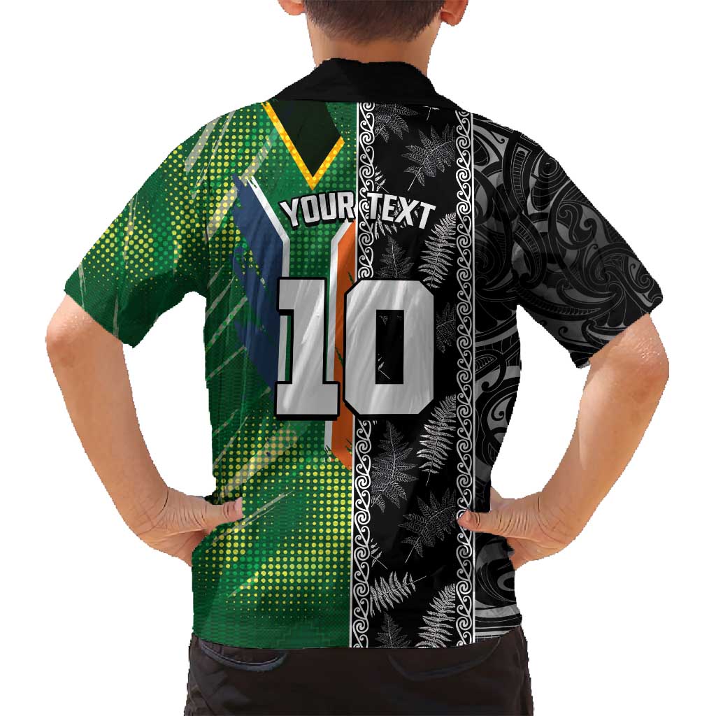 Custom Aotearoa South Africa Rugby Freedom Cup Family Matching Puletasi and Hawaiian Shirt Maori Silver Fern Art and Sporty Flag SA - Polynesian Pride