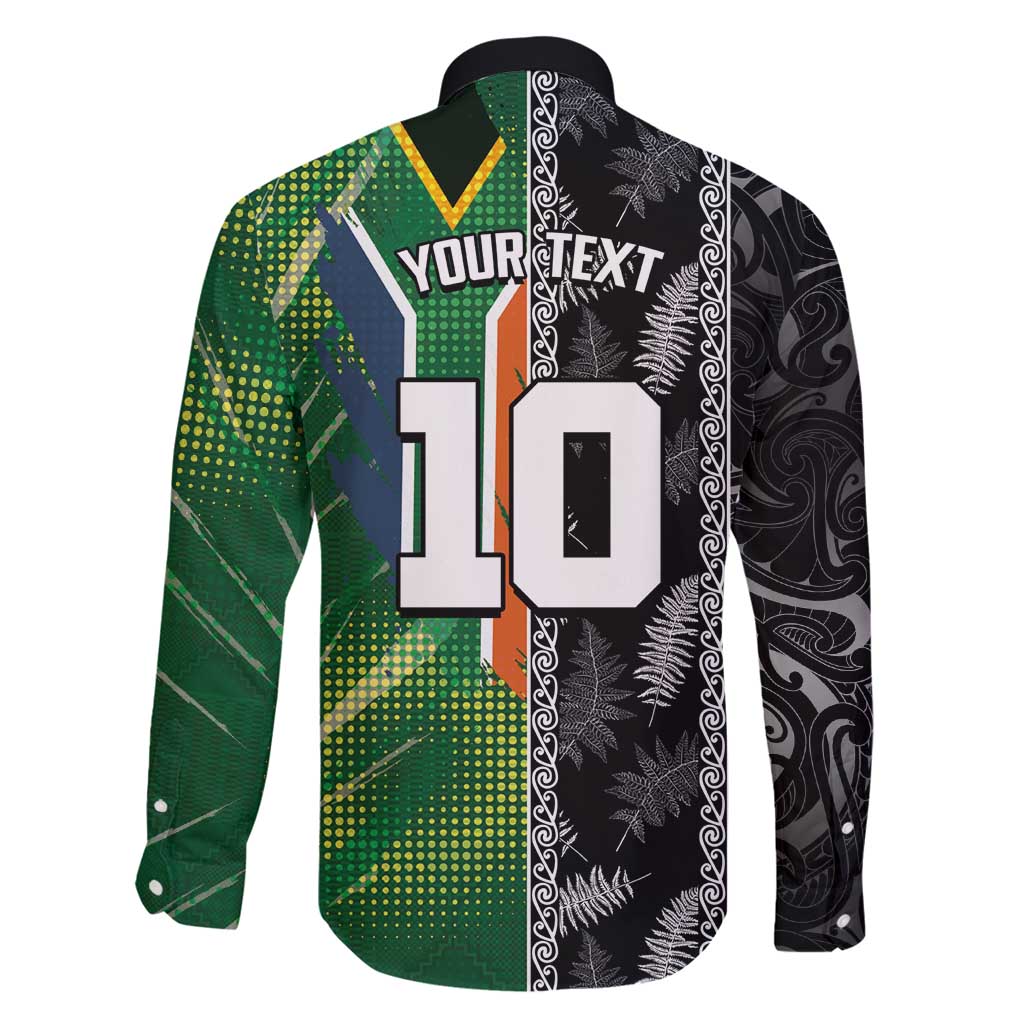 Custom Aotearoa South Africa Rugby Freedom Cup Family Matching Puletasi and Hawaiian Shirt Maori Silver Fern Art and Sporty Flag SA - Polynesian Pride