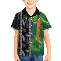 Custom Aotearoa South Africa Rugby Freedom Cup Family Matching Puletasi and Hawaiian Shirt Maori Silver Fern Art and Sporty Flag SA - Polynesian Pride