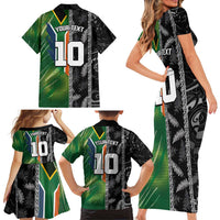 Custom Aotearoa South Africa Rugby Freedom Cup Family Matching Short Sleeve Bodycon Dress and Hawaiian Shirt Maori Silver Fern Art and Sporty Flag SA - Polynesian Pride