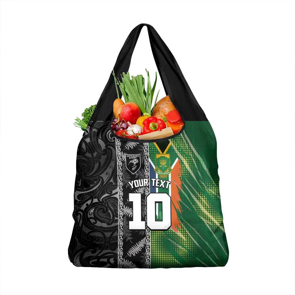 Custom Aotearoa South Africa Rugby Freedom Cup Grocery Bag Maori Silver Fern Art and Sporty Flag SA - Polynesian Pride