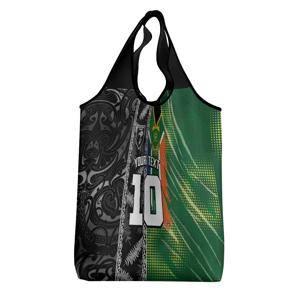Custom Aotearoa South Africa Rugby Freedom Cup Grocery Bag Maori Silver Fern Art and Sporty Flag SA - Polynesian Pride