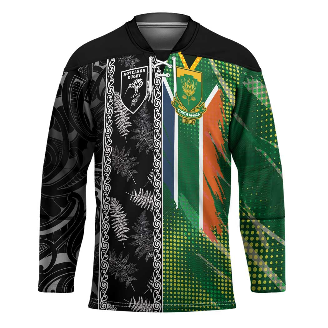 Custom Aotearoa South Africa Rugby Freedom Cup Hockey Jersey Maori Silver Fern Art and Sporty Flag SA - Polynesian Pride