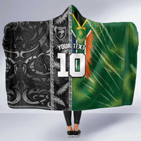 Custom Aotearoa South Africa Rugby Freedom Cup Hooded Blanket Maori Silver Fern Art and Sporty Flag SA - Polynesian Pride