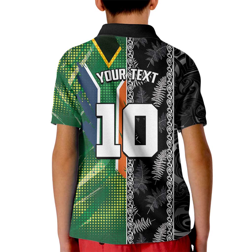 Custom Aotearoa South Africa Rugby Freedom Cup Kid Polo Shirt Maori Silver Fern Art and Sporty Flag SA - Polynesian Pride