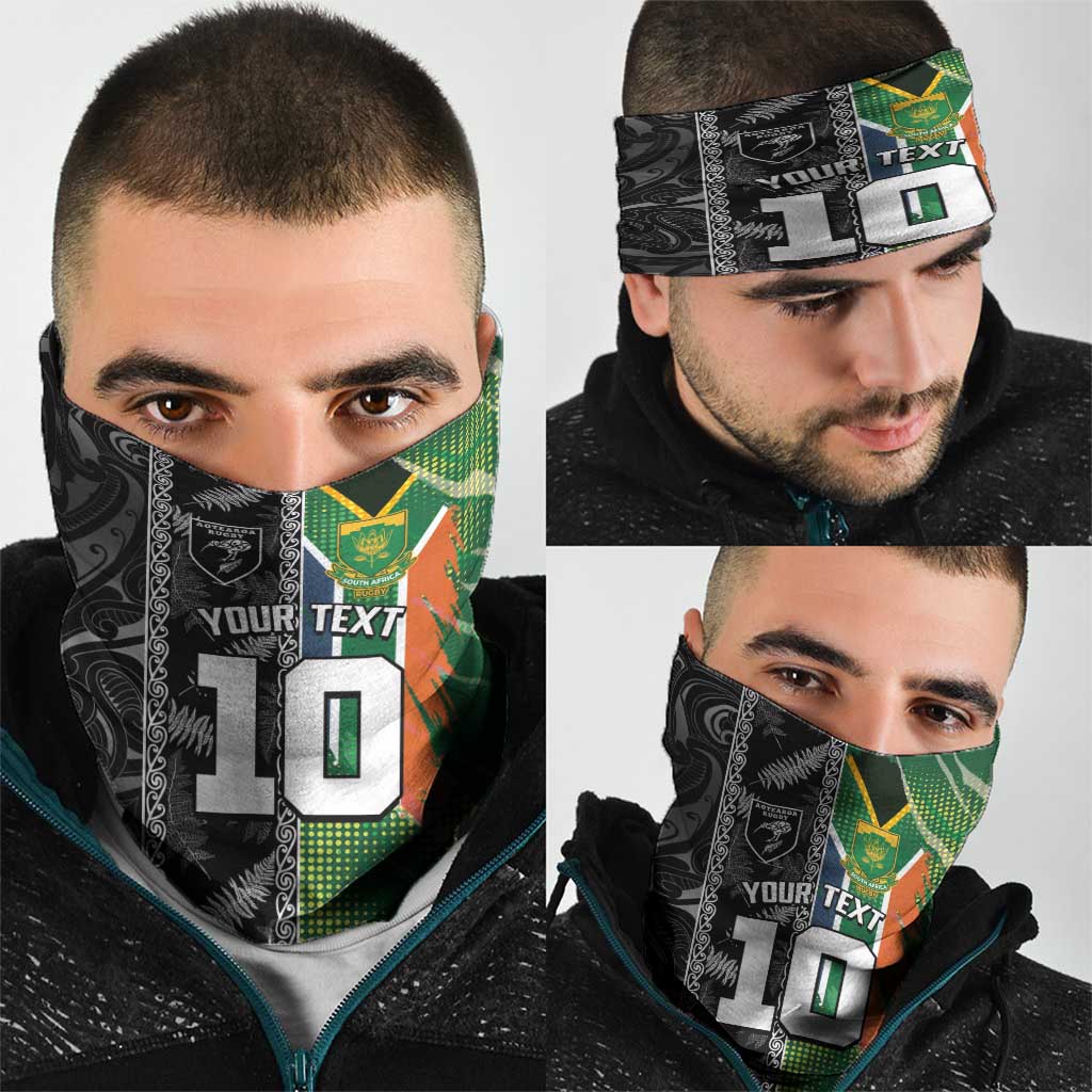 Custom Aotearoa South Africa Rugby Freedom Cup Neck Gaiter Maori Silver Fern Art and Sporty Flag SA - Polynesian Pride