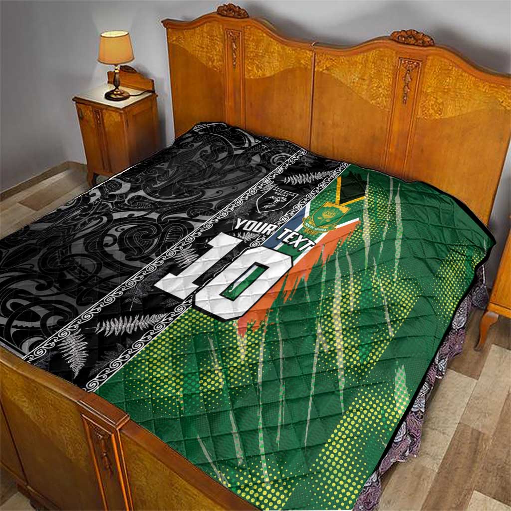 Custom Aotearoa South Africa Rugby Freedom Cup Quilt Maori Silver Fern Art and Sporty Flag SA - Polynesian Pride