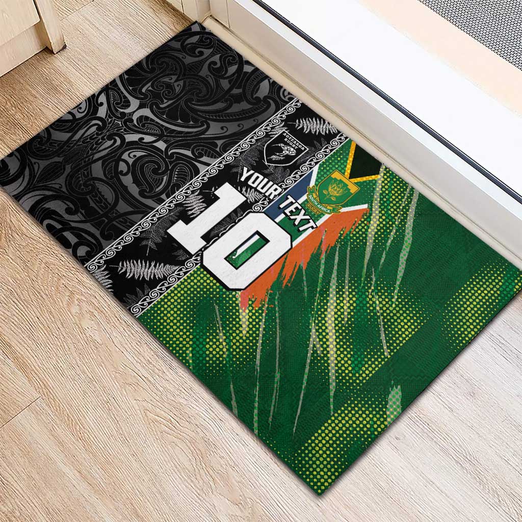 Custom Aotearoa South Africa Rugby Freedom Cup Rubber Doormat Maori Silver Fern Art and Sporty Flag SA - Polynesian Pride