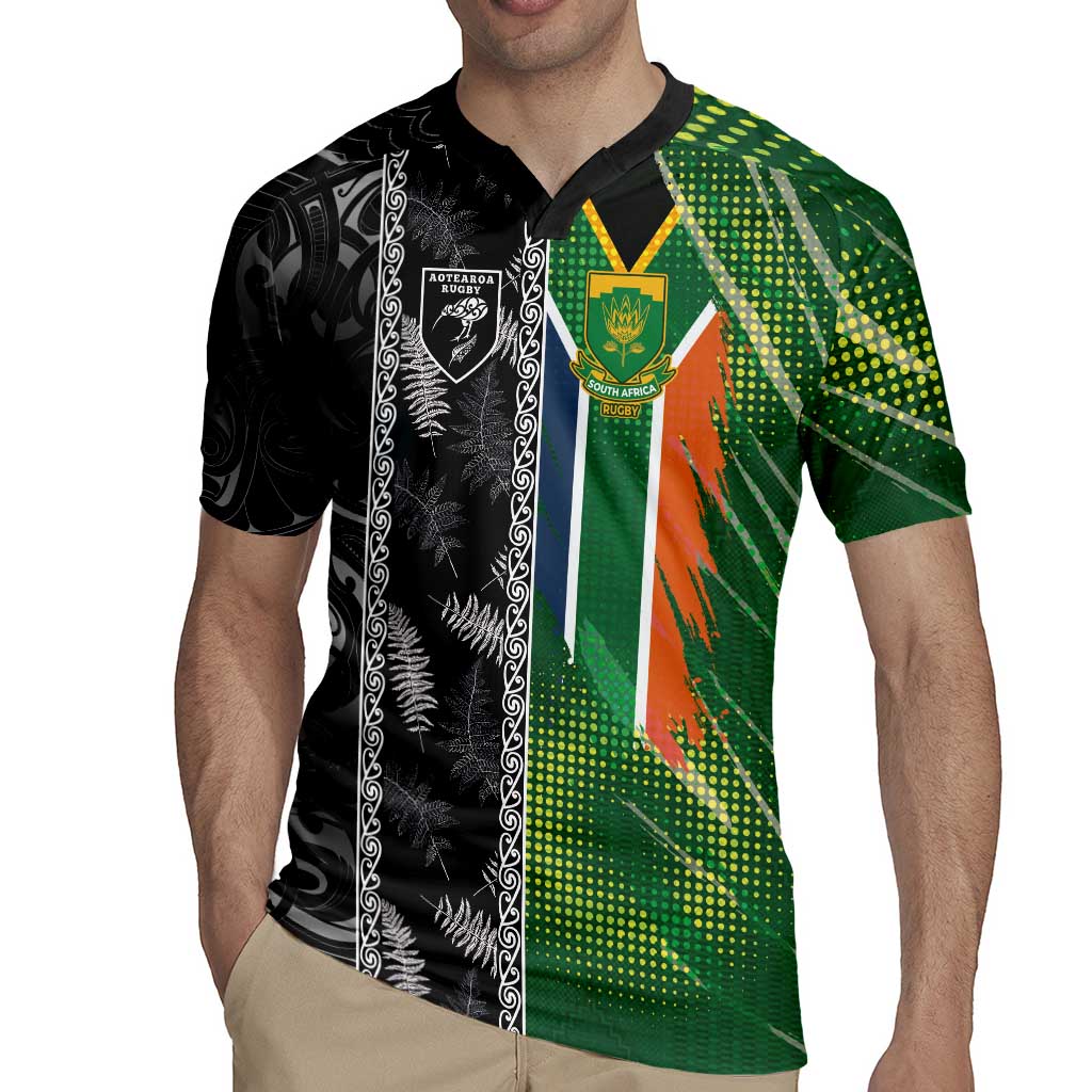 Custom Aotearoa South Africa Rugby Freedom Cup Rugby Jersey Maori Silver Fern Art and Sporty Flag SA - Polynesian Pride