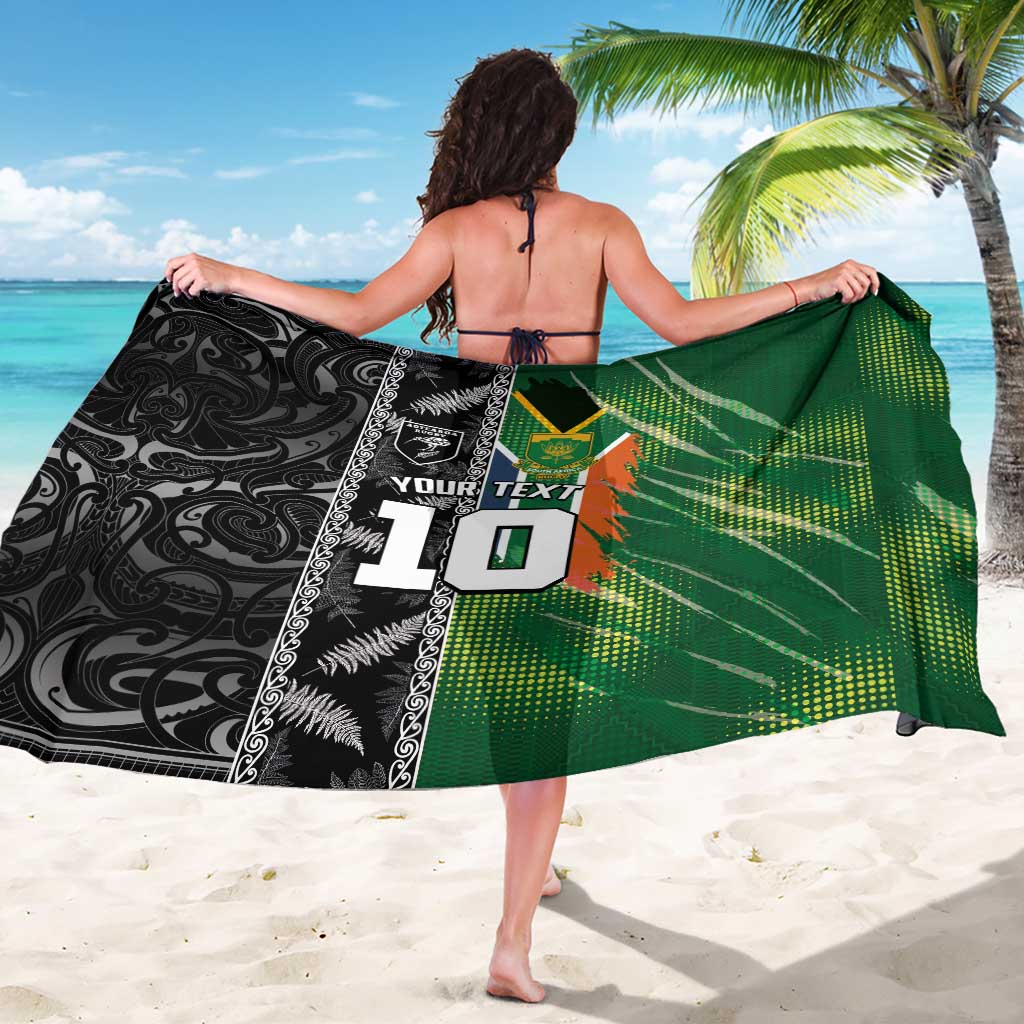 Custom Aotearoa South Africa Rugby Freedom Cup Sarong Maori Silver Fern Art and Sporty Flag SA - Polynesian Pride