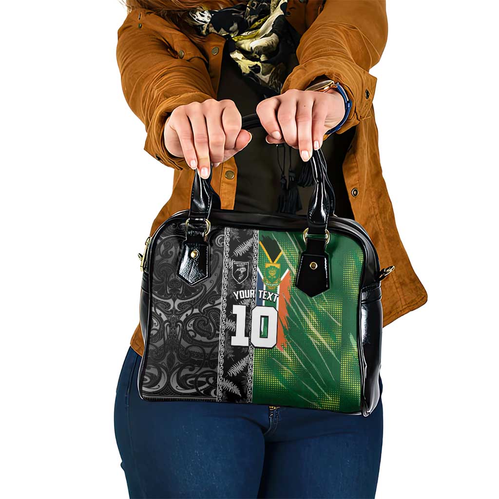 Custom Aotearoa South Africa Rugby Freedom Cup Shoulder Handbag Maori Silver Fern Art and Sporty Flag SA - Polynesian Pride