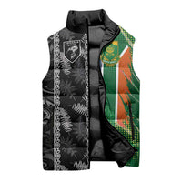 Custom Aotearoa South Africa Rugby Freedom Cup Sleeveless Puffer Jacket Maori Silver Fern Art and Sporty Flag SA - Polynesian Pride