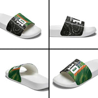 Custom Aotearoa South Africa Rugby Freedom Cup Slide Sandals Maori Silver Fern Art and Sporty Flag SA - Polynesian Pride