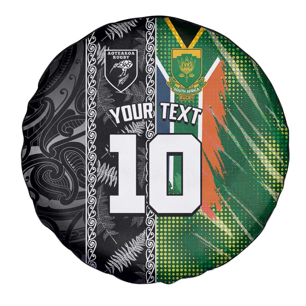 Custom Aotearoa South Africa Rugby Freedom Cup Spare Tire Cover Maori Silver Fern Art and Sporty Flag SA - Polynesian Pride