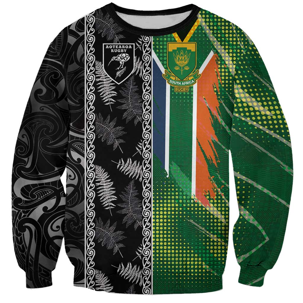 Custom Aotearoa South Africa Rugby Freedom Cup Sweatshirt Maori Silver Fern Art and Sporty Flag SA - Polynesian Pride