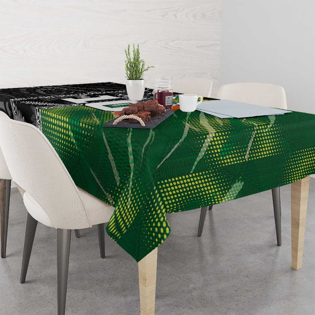 Custom Aotearoa South Africa Rugby Freedom Cup Tablecloth Maori Silver Fern Art and Sporty Flag SA - Polynesian Pride