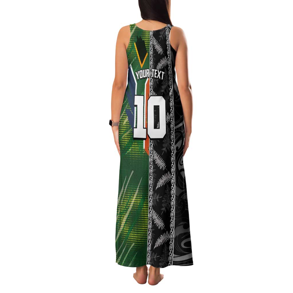 Custom Aotearoa South Africa Rugby Freedom Cup Tank Maxi Dress Maori Silver Fern Art and Sporty Flag SA - Polynesian Pride