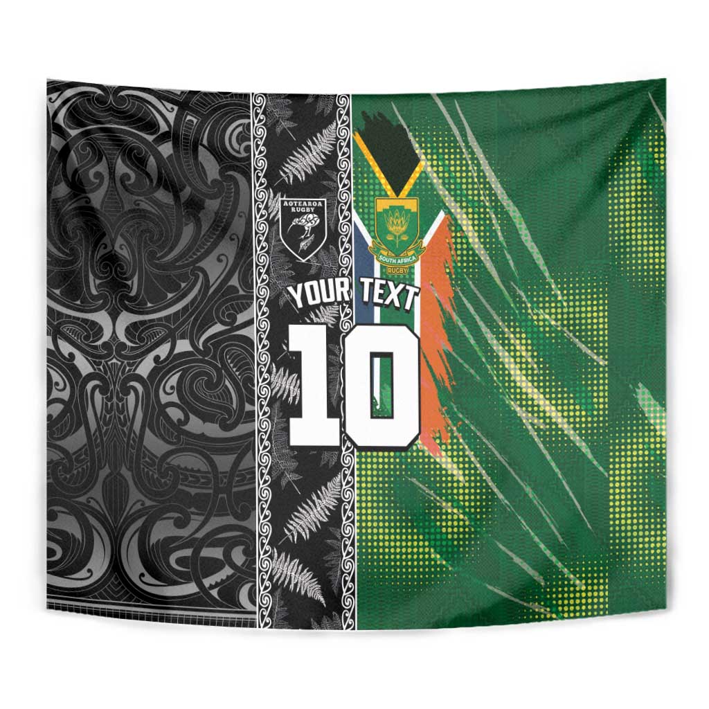 Custom Aotearoa South Africa Rugby Freedom Cup Tapestry Maori Silver Fern Art and Sporty Flag SA - Polynesian Pride