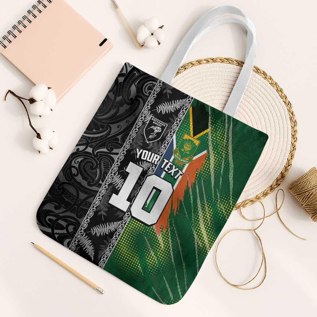 Custom Aotearoa South Africa Rugby Freedom Cup Tote Bag Maori Silver Fern Art and Sporty Flag SA - Polynesian Pride