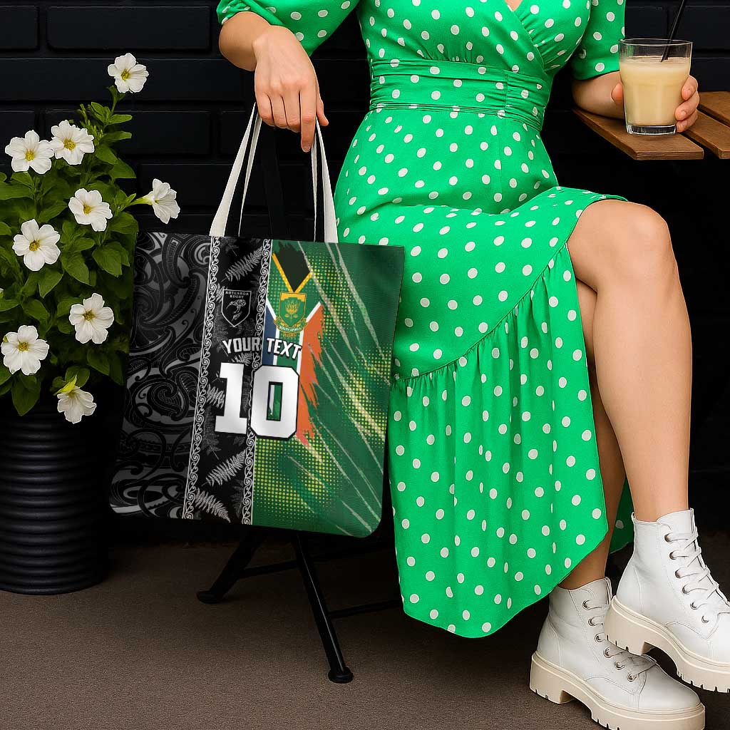 Custom Aotearoa South Africa Rugby Freedom Cup Tote Bag Maori Silver Fern Art and Sporty Flag SA - Polynesian Pride
