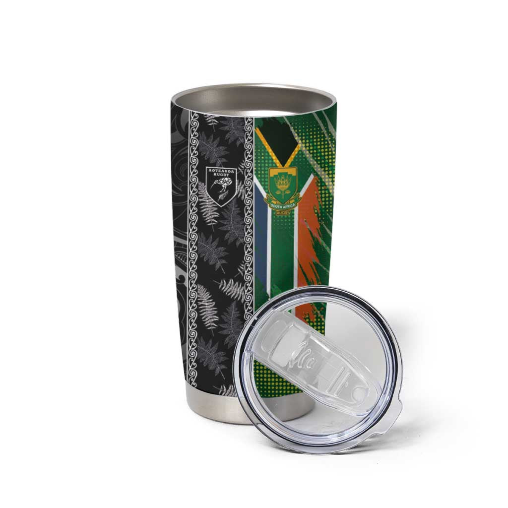 Custom Aotearoa South Africa Rugby Freedom Cup Tumbler Cup Maori Silver Fern Art and Sporty Flag SA - Polynesian Pride