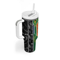 Custom Aotearoa South Africa Rugby Freedom Cup Tumbler With Handle Maori Silver Fern Art and Sporty Flag SA - Polynesian Pride