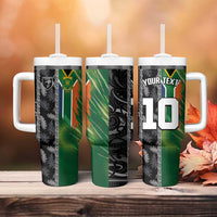 Custom Aotearoa South Africa Rugby Freedom Cup Tumbler With Handle Maori Silver Fern Art and Sporty Flag SA - Polynesian Pride