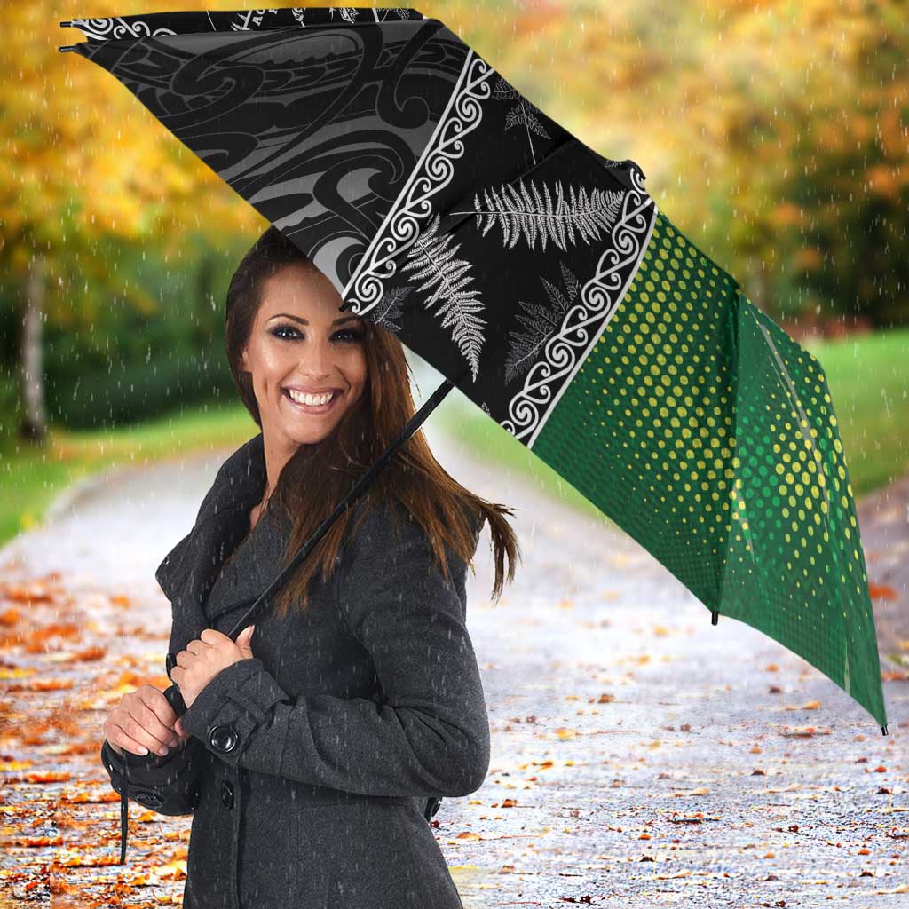 Custom Aotearoa South Africa Rugby Freedom Cup Umbrella Maori Silver Fern Art and Sporty Flag SA - Polynesian Pride