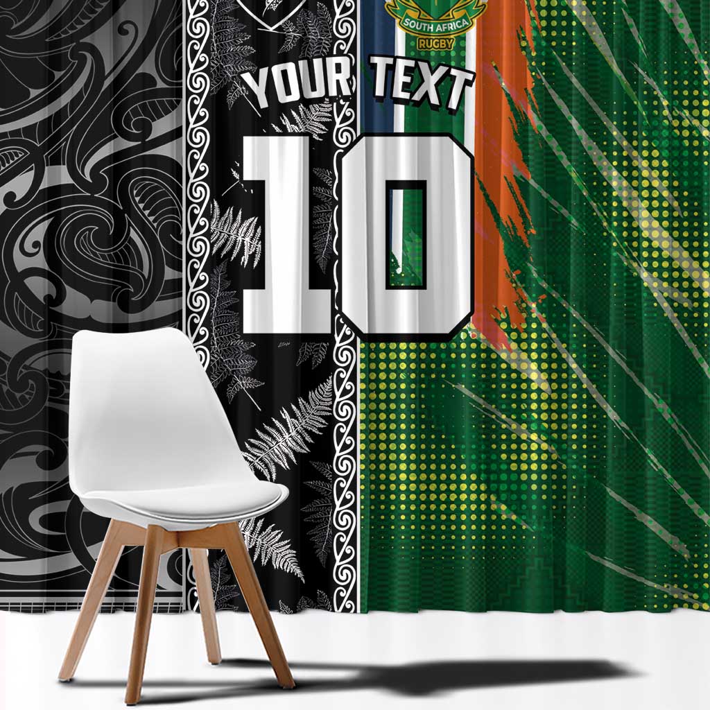 Custom Aotearoa South Africa Rugby Freedom Cup Window Curtain Maori Silver Fern Art and Sporty Flag SA - Polynesian Pride