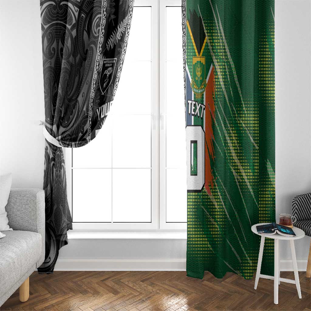 Custom Aotearoa South Africa Rugby Freedom Cup Window Curtain Maori Silver Fern Art and Sporty Flag SA - Polynesian Pride
