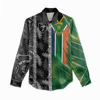 Custom Aotearoa South Africa Rugby Freedom Cup Women Casual Shirt Maori Silver Fern Art and Sporty Flag SA - Polynesian Pride