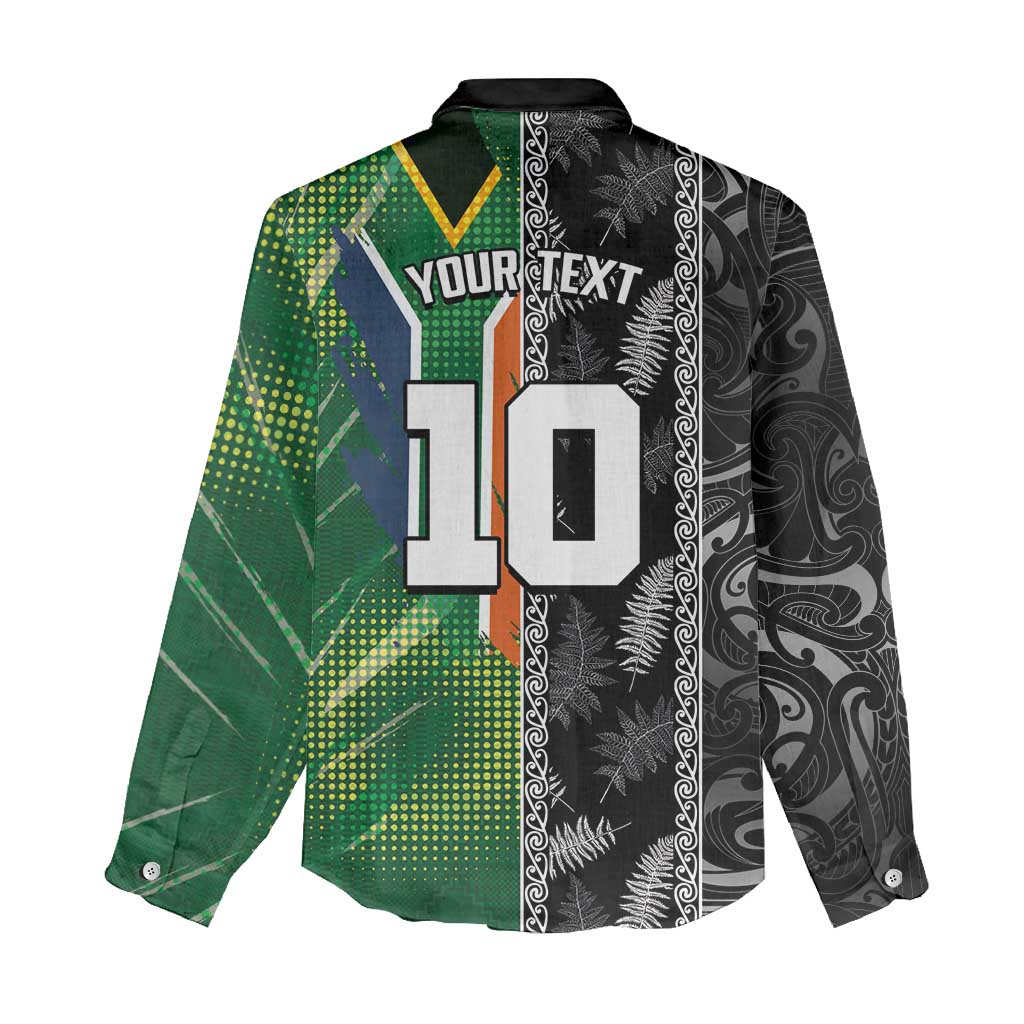 Custom Aotearoa South Africa Rugby Freedom Cup Women Casual Shirt Maori Silver Fern Art and Sporty Flag SA - Polynesian Pride