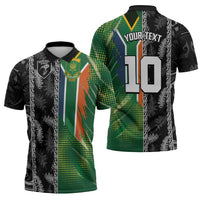 Custom Aotearoa South Africa Rugby Freedom Cup Zipper Polo Shirt Maori Silver Fern Art and Sporty Flag SA - Polynesian Pride