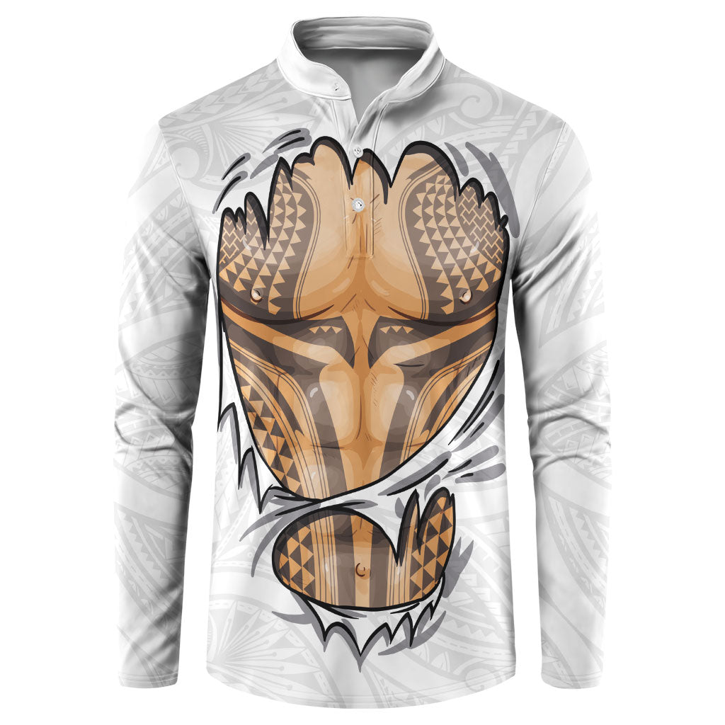 Hawaiian Kakau Button Sweatshirt Aquaman Tattoo Reveal Effect LT03 White - Polynesian Pride