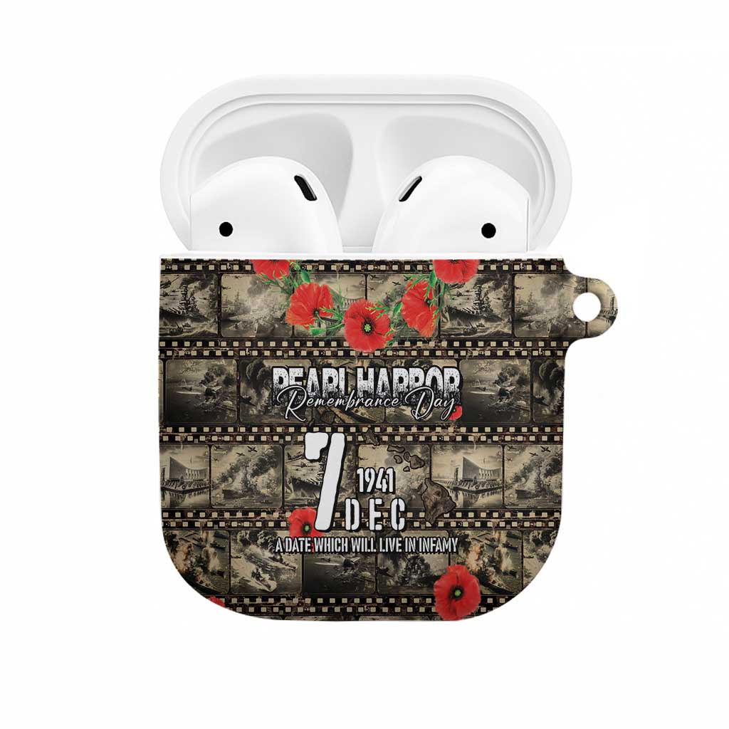 Pearl Harbor Remembrance Day AirPods Case Memories of December 7 with Red Poppy Lei - Polynesian Pride