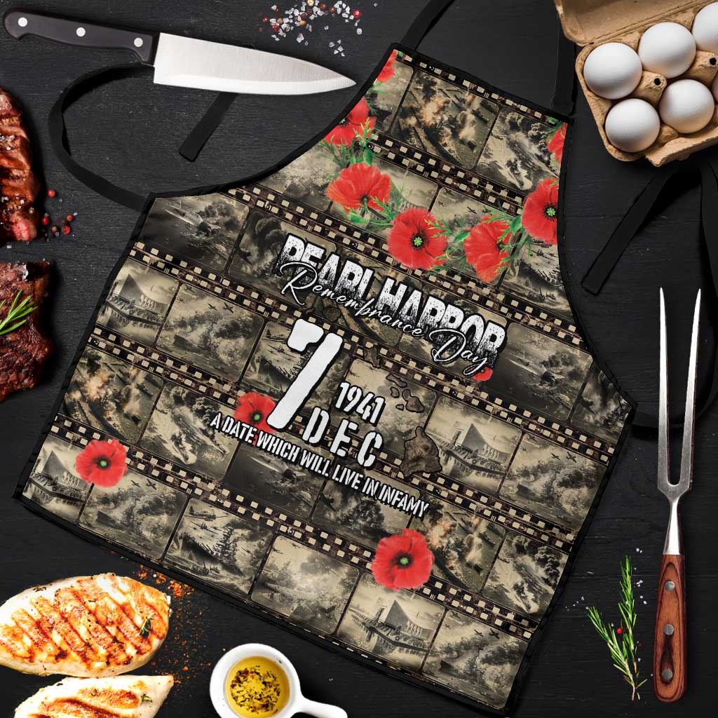 Pearl Harbor Remembrance Day Apron Memories of December 7 with Red Poppy Lei - Polynesian Pride