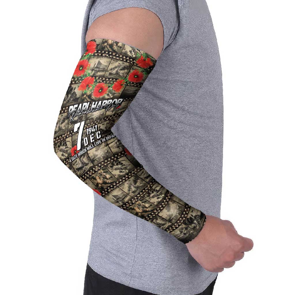 Pearl Harbor Remembrance Day Personalized Arm Sleeves Memories of December 7 with Red Poppy Lei - Polynesian Pride