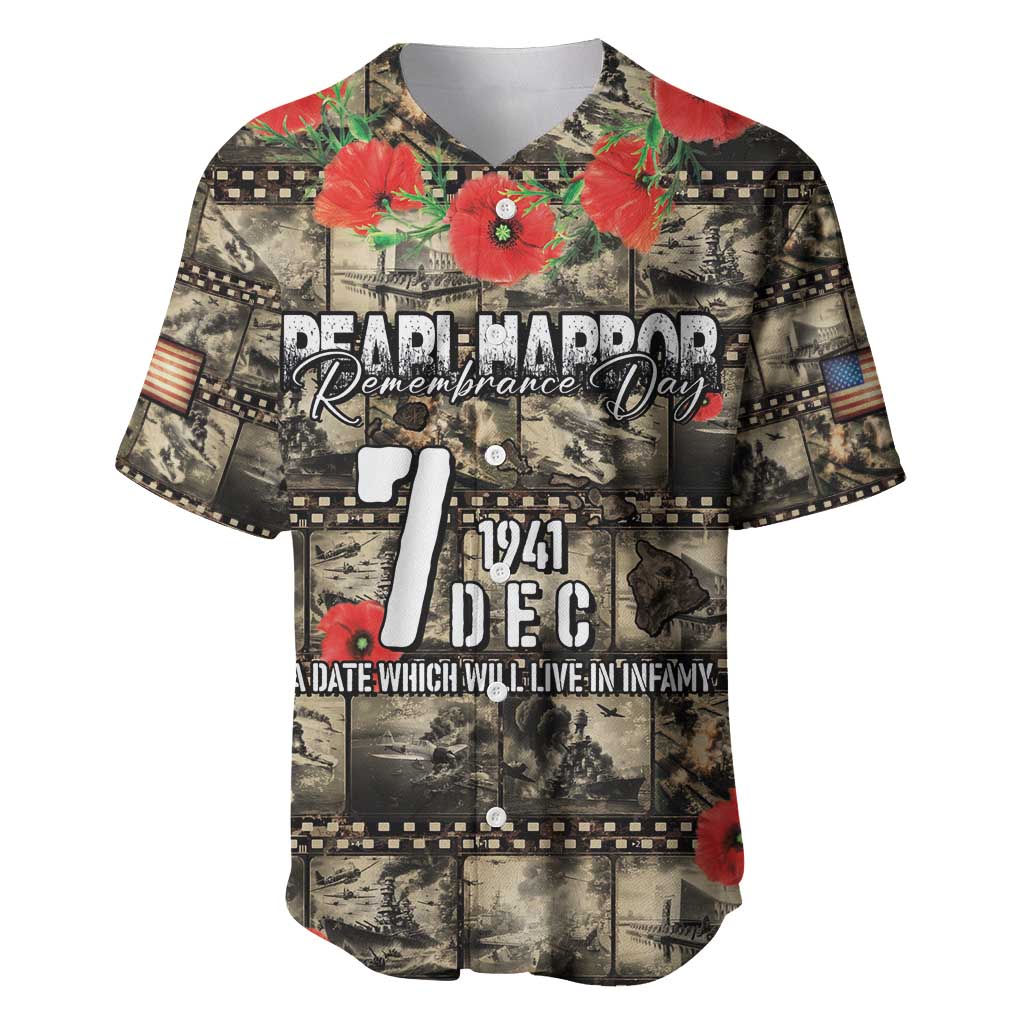Pearl Harbor Remembrance Day Personalized Baseball Jersey Memories of December 7 with Red Poppy Lei - Polynesian Pride